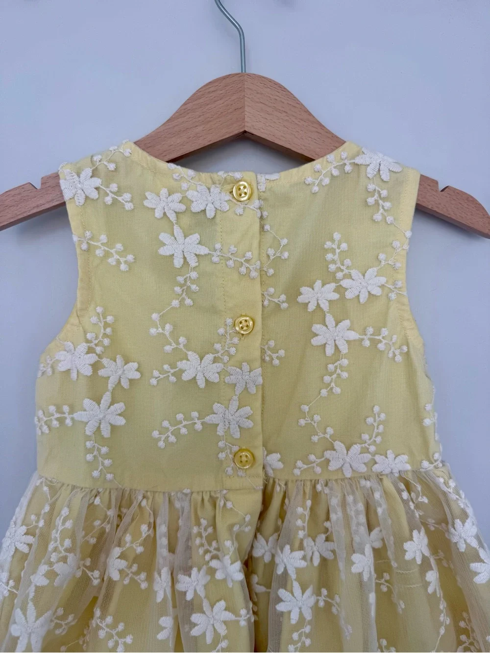 Gymboree Sleeveless Yellow Dress with Floral Lace Overlay and Scalloped Hem